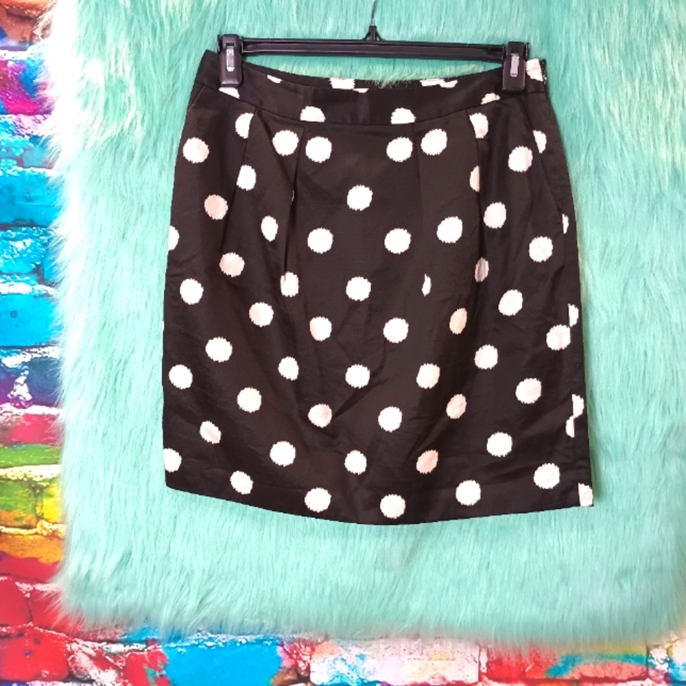Ann Taylor Loft Black and White Polka Dot Side Zip Skirt Size 8
